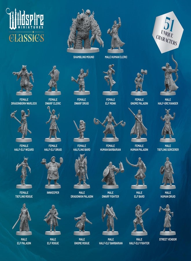 Wildspire Classic Heroes - Mercenary Guild - 51 Paintable Characters for DND Miniatures Bulk I 28mm Dungeons Dragons D&D Miniatures I DND Minis D&D Figures Dungeons Dragons Figures Pathfinder Compatible - Image 4